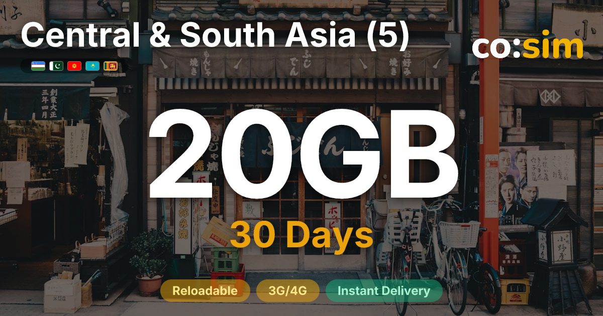 Central & South Asia (5) eSIM — 20GB