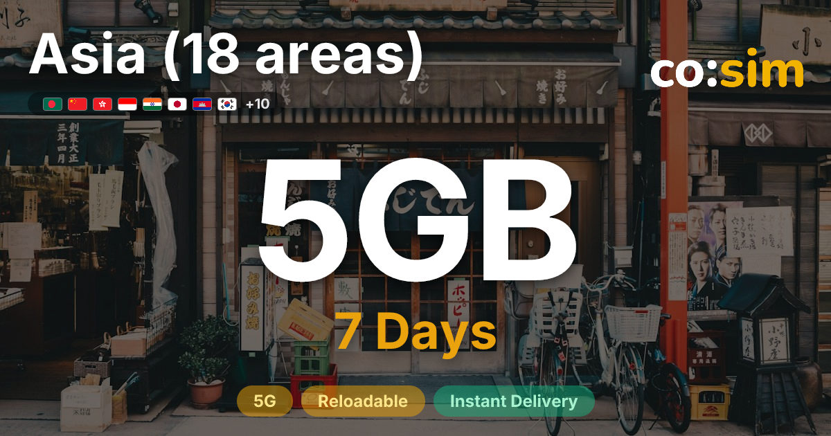Asia (18 areas) eSIM โ 5GB